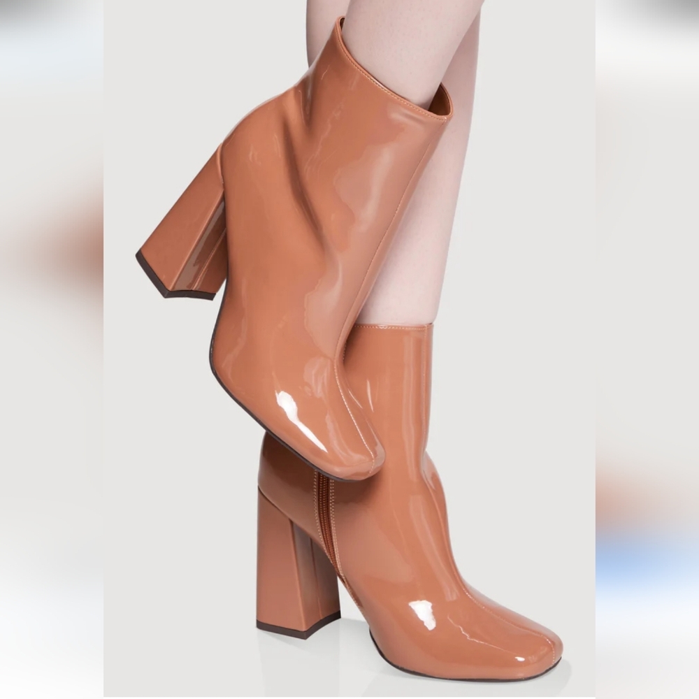 New Madden Girl By Steve Madden Elegant Patent Ankle Boots In Caramel Size 9.5